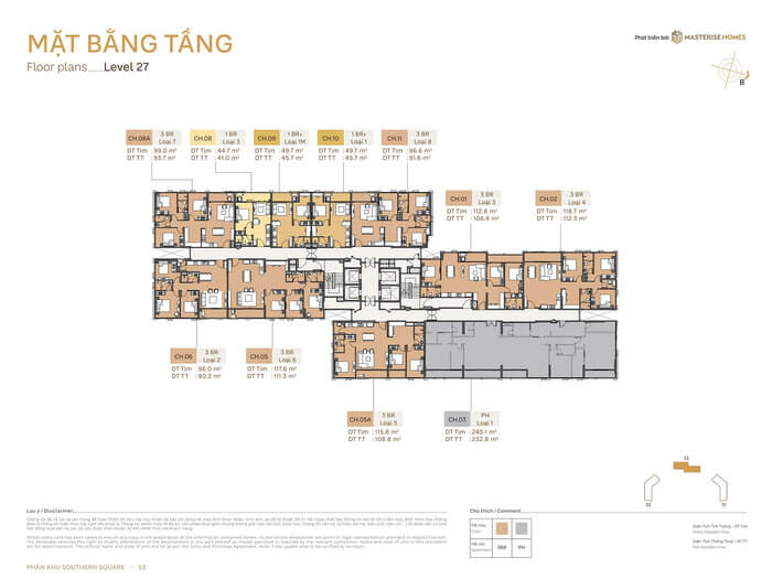 Tòa S3 Masteri Southern Square mặt bằng tầng 27 Tòa S3 Masteri Southern Square mặt bằng tầng 27