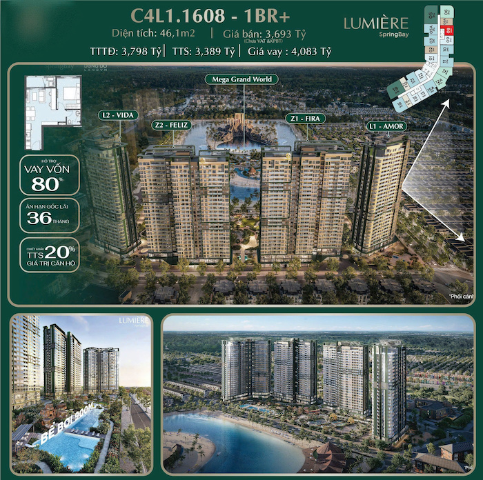 Bán căn hộ 1PN Lumiere Spring Bay Ocean Park 2 tầng 16 Bán căn hộ 1PN Lumiere Spring Bay Ocean Park 2 tầng 16