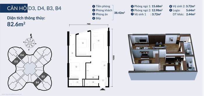Căn hộ 2PN The Queen 360 Giải Phóng 82.6m2 Căn hộ 2PN The Queen 360 Giải Phóng 82.6m2