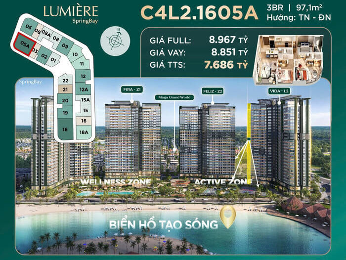 C4L2.1605A Căn hộ 3PN Lumiere SpringBay kính cong