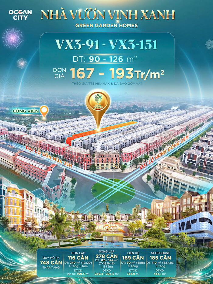 Bán nhà vườn phân khu Vịnh Xanh – Green Garden Homes Vinhomes Ocean Park 3 Bán nhà vườn phân khu Vịnh Xanh – Green Garden Homes Vinhomes Ocean Park 3