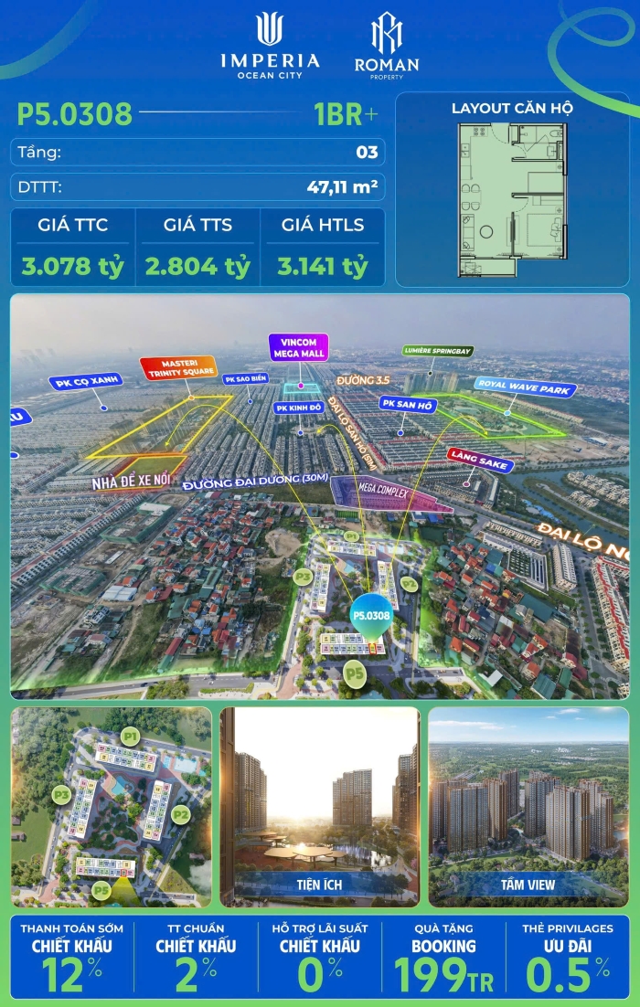 Căn hộ 1PN The Parkland Ocean Park 2 Căn hộ 1PN The Parkland Ocean Park 2