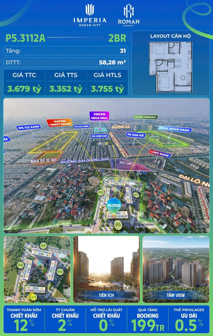 Căn hộ 2PN The Parkland Ocean City