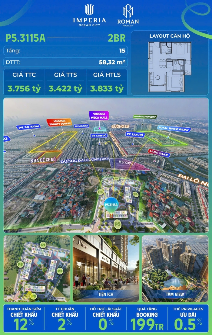 Căn hộ 2PN The Parkland Ocean City