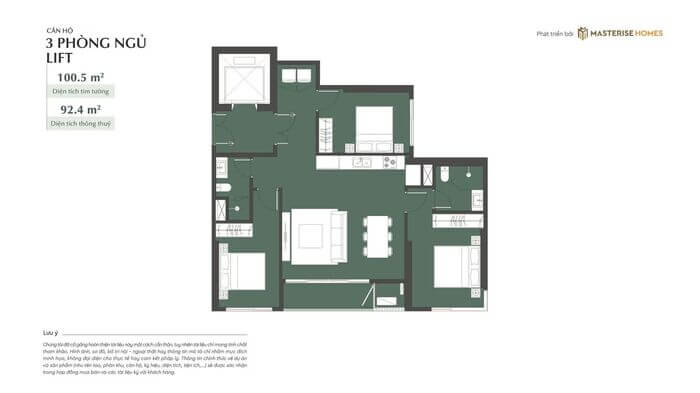 Mặt bằng Lumiere Essence Peak Cổ Loa 3 phòng ngủ lift