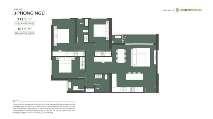 Mặt bằng Lumiere Essence Peak Cổ Loa 3 phòng ngủ