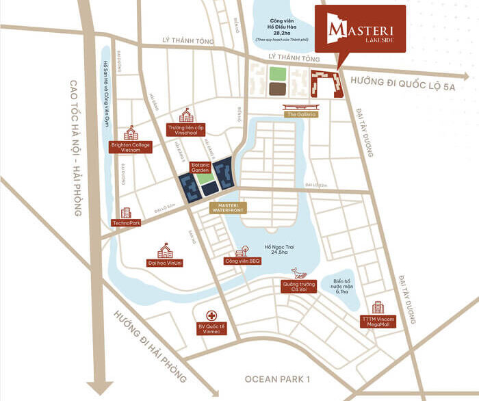 Vị trí Masteri Lakeside Ocean Park kết nối
