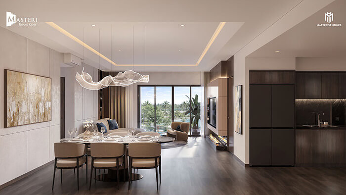Tòa C5L2 Masteri Grand Coast phòng khách bếp căn 4pn