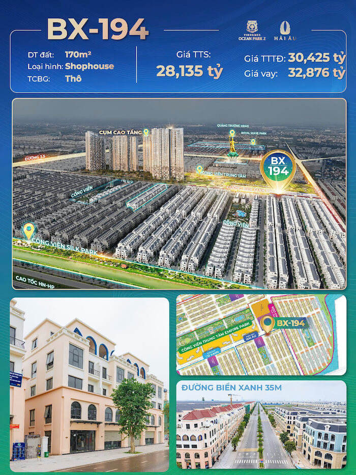 Bán shophouse Biển Xanh Vinhomes Ocean Park 2 170m2, đầy đủ pháp lý